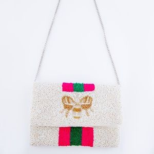 High quality leopard print Bee crossbody clutch.